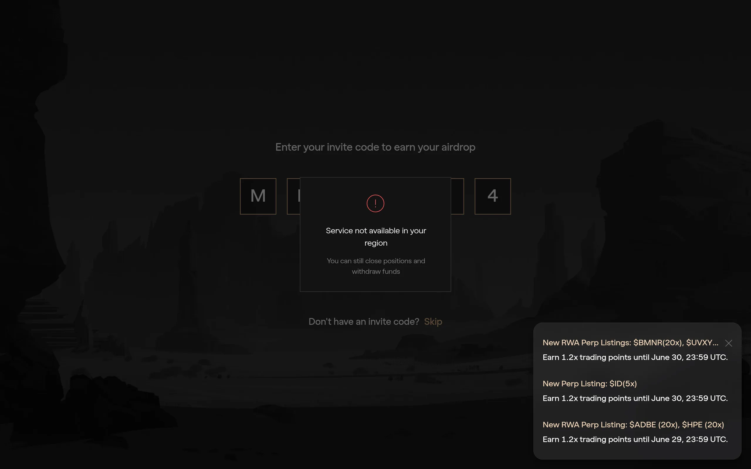 Aster referral page showing referral code MMTz04 applied at sign-up for a 5% trading fee discount